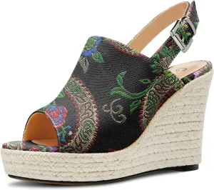 Castamere Womens High Wedge Platform Heel Peep Open Toe Slip-on Sandals Slingback Prom Casual Summer 3.9 Inches Heels