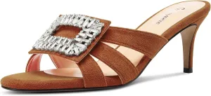 Castamere Womens Mid Heel Open Toe Slip-on Mules Shoes Sandals Rhinestone Crystal Gladiator Wedding Prom Casual 2.6 Inches Heels