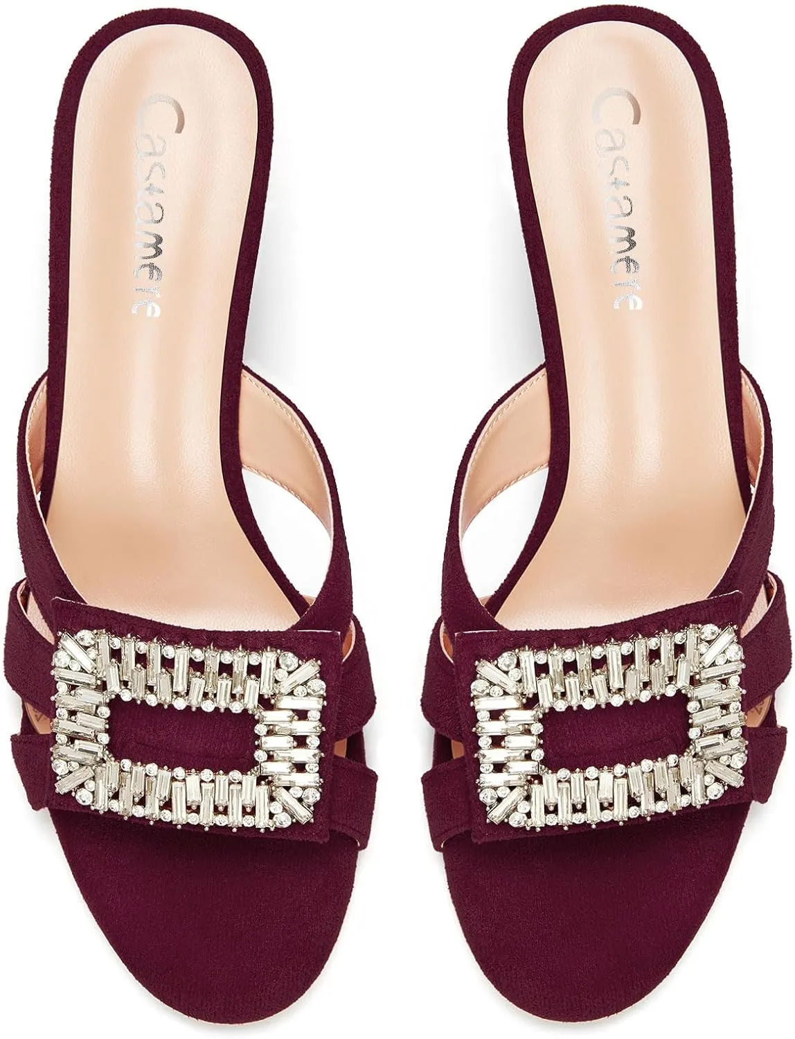 Castamere Womens Mid Heel Open Toe Slip-on Mules Shoes Sandals Rhinestone Crystal Gladiator Wedding Prom Casual 2.6 Inches Heels
