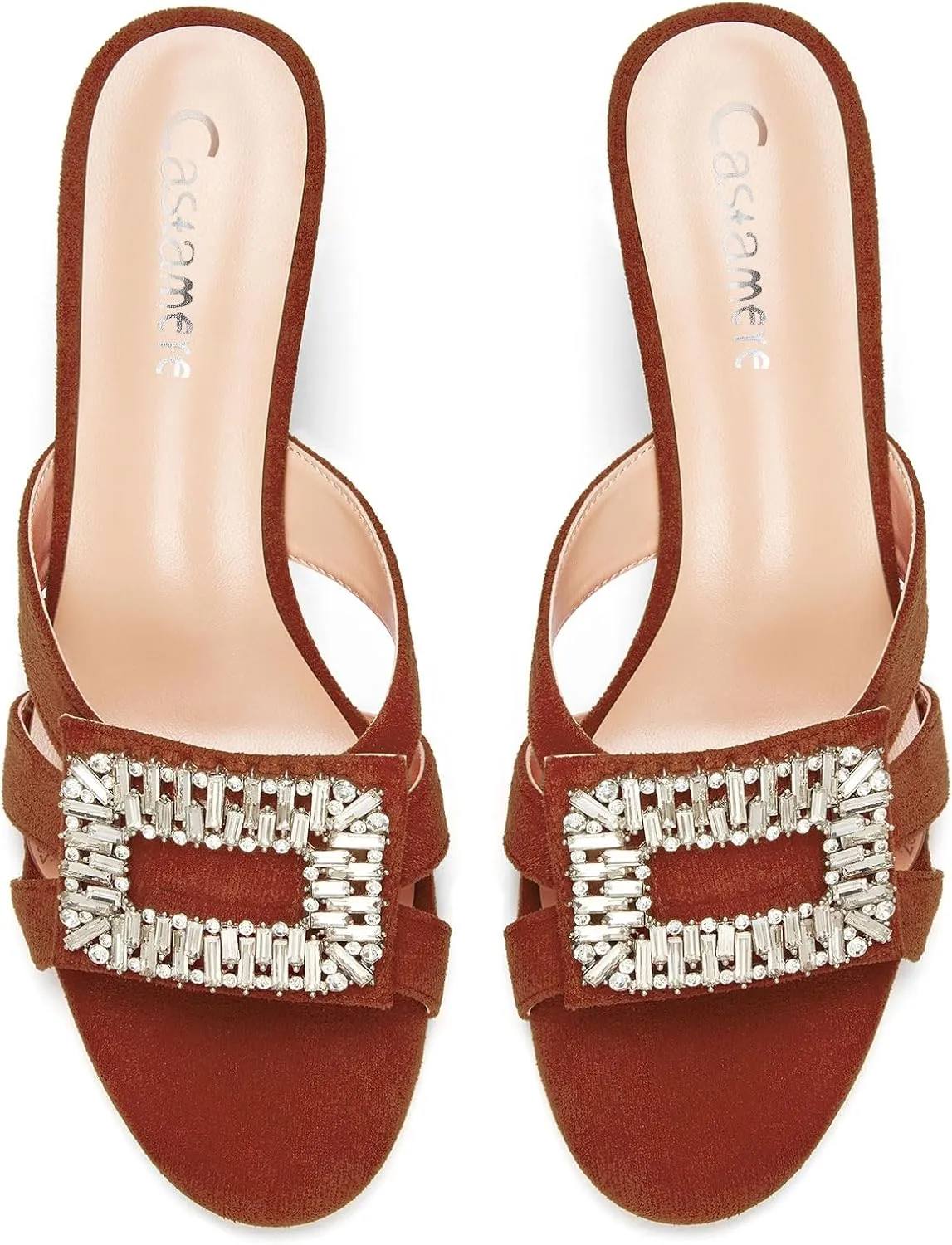 Castamere Womens Mid Heel Open Toe Slip-on Mules Shoes Sandals Rhinestone Crystal Gladiator Wedding Prom Casual 2.6 Inches Heels