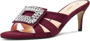 Castamere Womens Mid Heel Open Toe Slip-on Mules Shoes Sandals Rhinestone Crystal Gladiator Wedding Prom Casual 2.6 Inches Heels