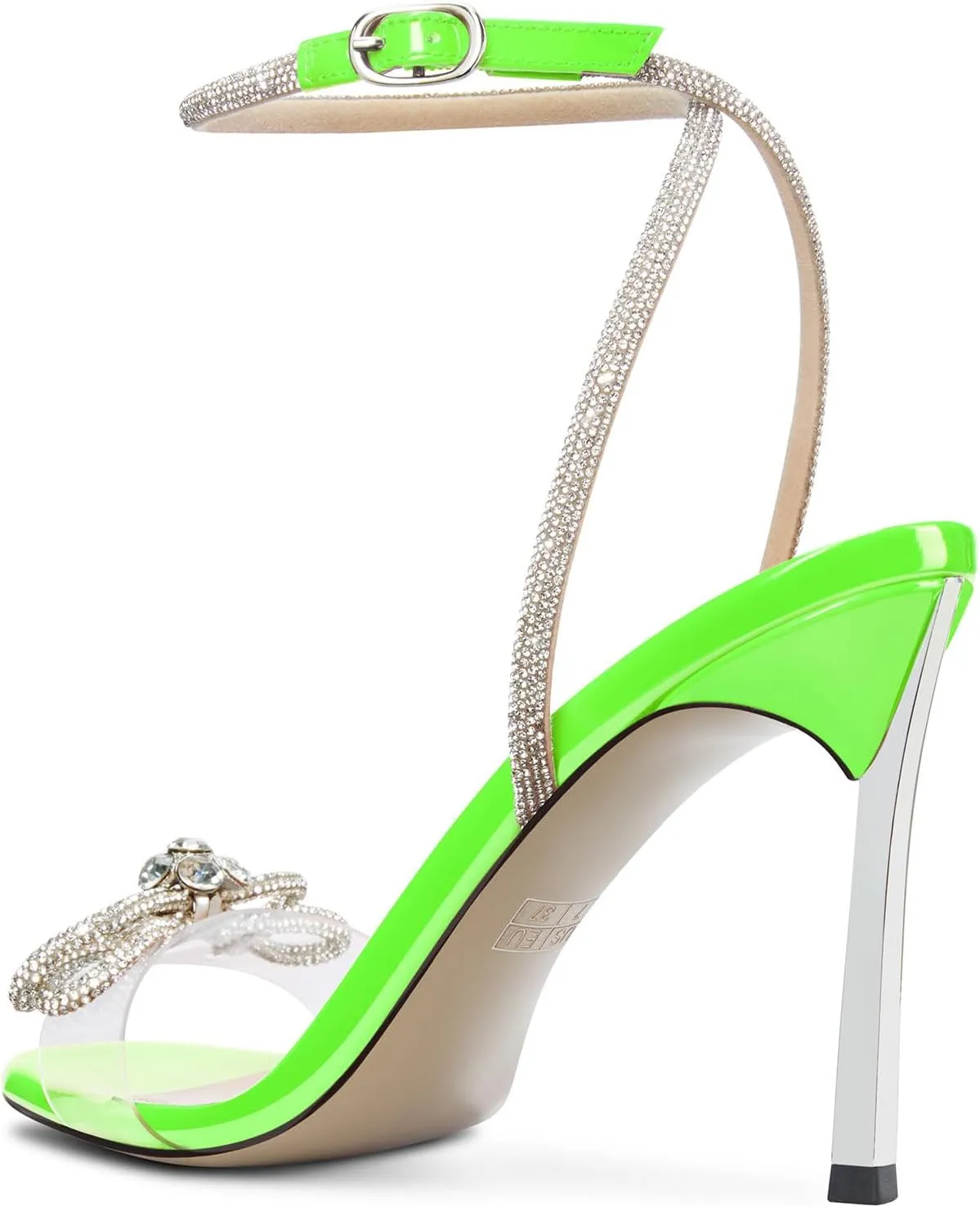 Castamere Womens Stiletto High Heel Open Toe Ankle Strap Rhinestone Crystal Bow-knot Sandals Prom Summer Clear 3.9 Inches Heels