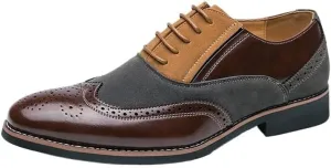 Casual Brogue, Men's Classic Business Loafers, Men Dress Slip-on Leather Shoes, British Patchwork Pointed Shoes