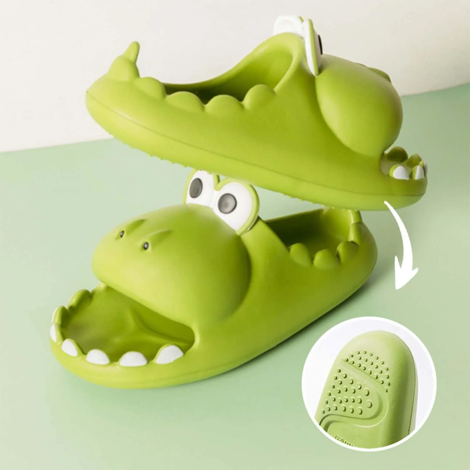 Children's Summer Sandals with Dinosaur Slippers Non-slip Indoor and Outdoor Cute Big Mouth Lightweight Slides Parent-Child Shoes Beach/Pool/Shower Slippers