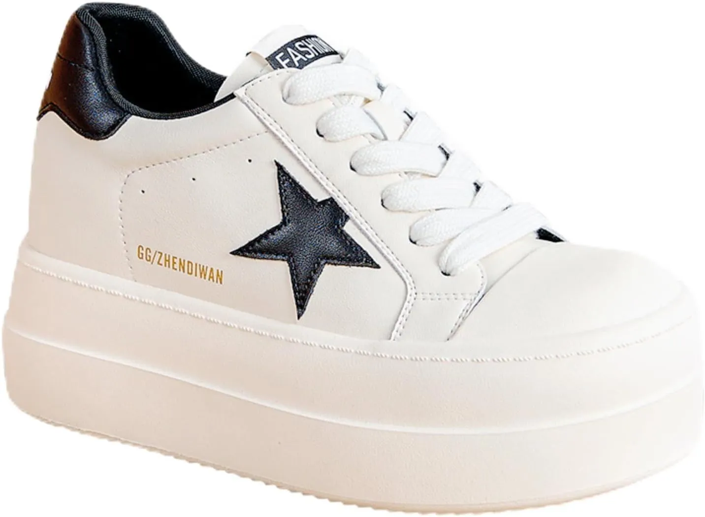 Chunky Platform Sneakers Women White Tennis Shoes 8cm Height Increase Star Design Breathable Leather Oversized Sneakers for All Seasons