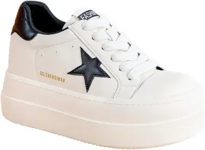 Chunky Platform Sneakers Women White Tennis Shoes 8cm Height Increase Star Design Breathable Leather Oversized Sneakers for All Seasons