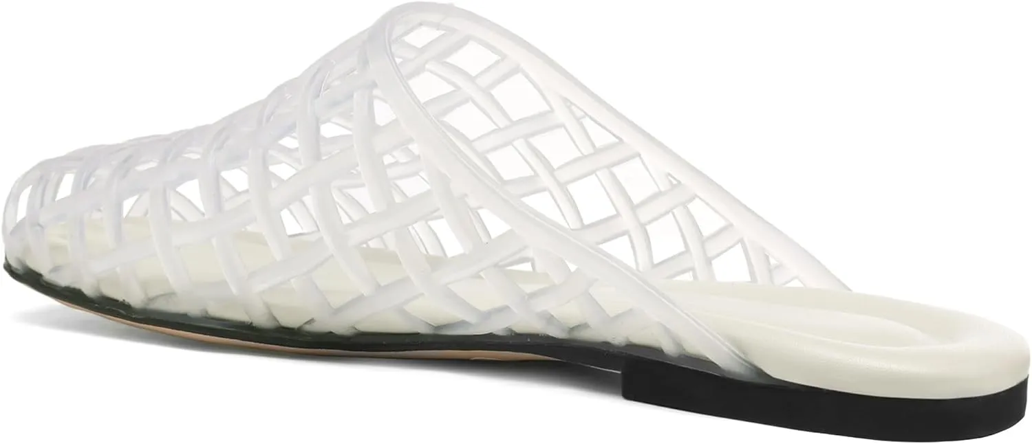 Clear Jelly Shoes for Women Slip on Jelly Mesh Slides Comfortable Closed Toe Flats Sandals Summer Beach Slippers.