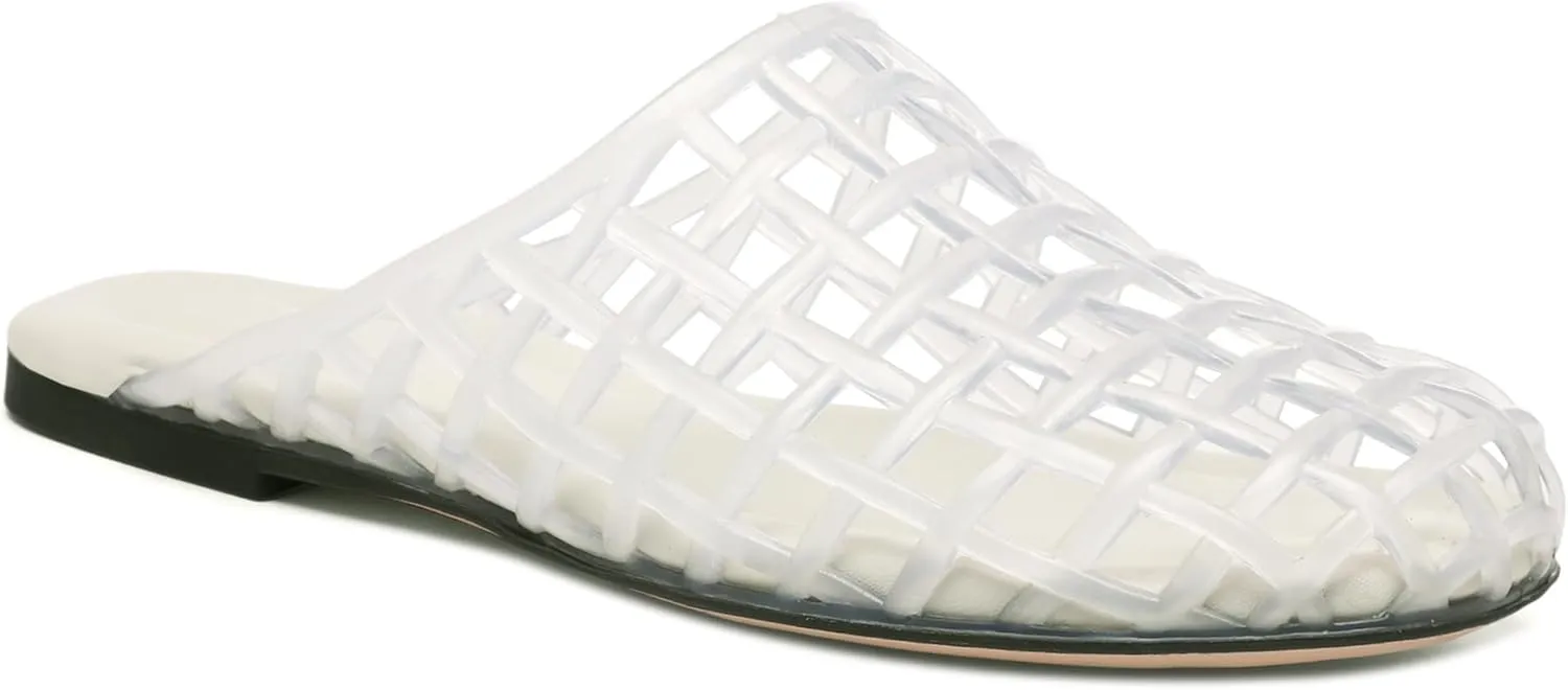 Clear Jelly Shoes for Women Slip on Jelly Mesh Slides Comfortable Closed Toe Flats Sandals Summer Beach Slippers.