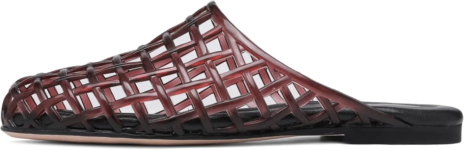 Clear Jelly Shoes for Women Slip on Jelly Mesh Slides Comfortable Closed Toe Flats Sandals Summer Beach Slippers.