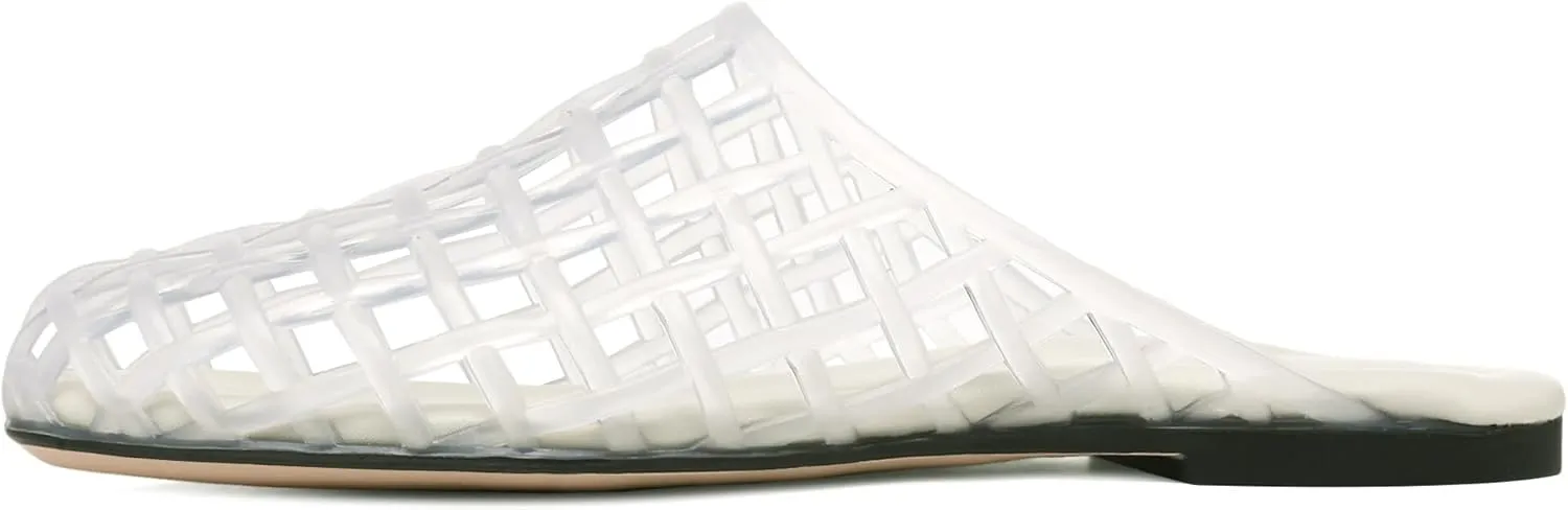 Clear Jelly Shoes for Women Slip on Jelly Mesh Slides Comfortable Closed Toe Flats Sandals Summer Beach Slippers.