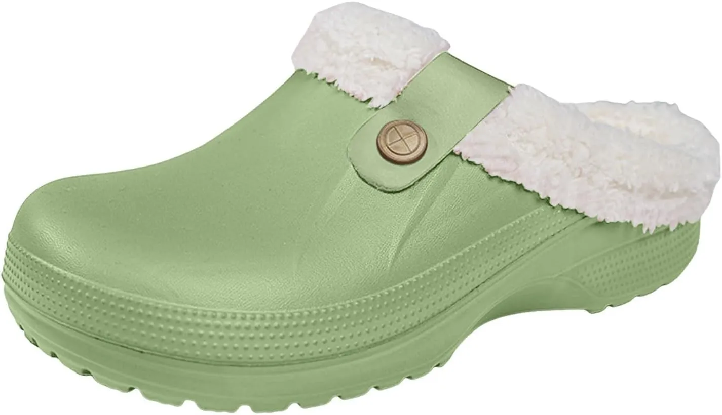 Clog Slippers for Women Fur Lined Memory Foam Winter Warm Waterproof Cozy Indoor Outdoor Mules with Faux Fur Lining