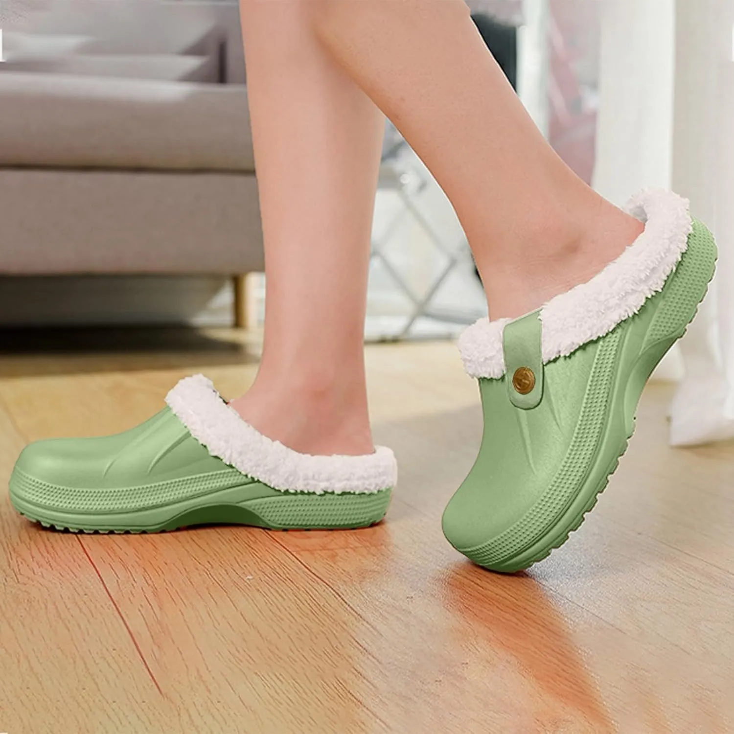 Clog Slippers for Women Fur Lined Memory Foam Winter Warm Waterproof Cozy Indoor Outdoor Mules with Faux Fur Lining