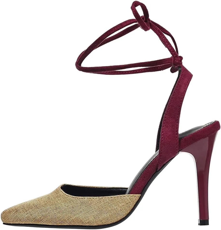 Closed Toe Heels for Women Stiletto High Heels Strappy Lace Up Heeled Sandals Comfortable Dressy Pump Shoes, US Size 5-11