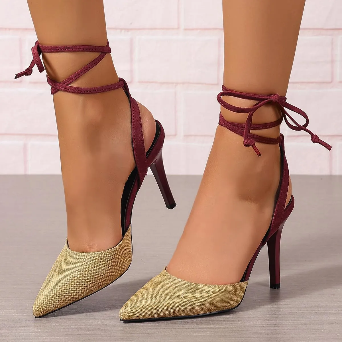 Closed Toe Heels for Women Stiletto High Heels Strappy Lace Up Heeled Sandals Comfortable Dressy Pump Shoes, US Size 5-11