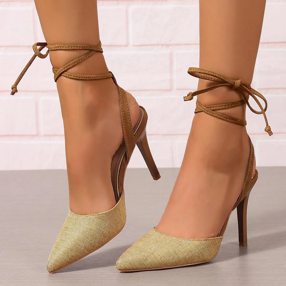 Closed Toe Heels for Women Stiletto High Heels Strappy Lace Up Heeled Sandals Comfortable Dressy Pump Shoes, US Size 5-11