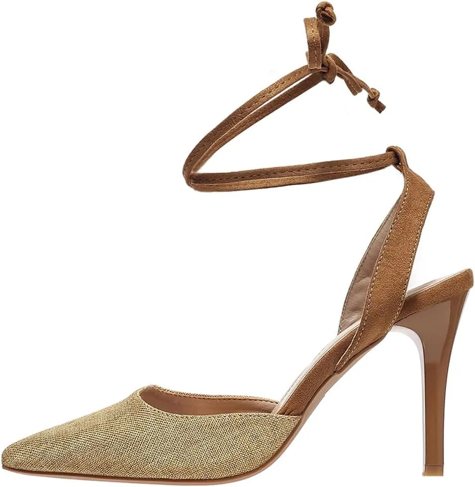 Closed Toe Heels for Women Stiletto High Heels Strappy Lace Up Heeled Sandals Comfortable Dressy Pump Shoes, US Size 5-11
