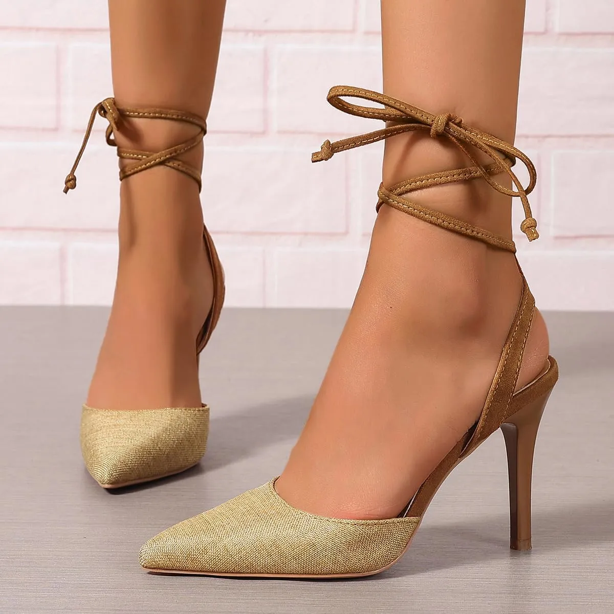 Closed Toe Heels for Women Stiletto High Heels Strappy Lace Up Heeled Sandals Comfortable Dressy Pump Shoes, US Size 5-11
