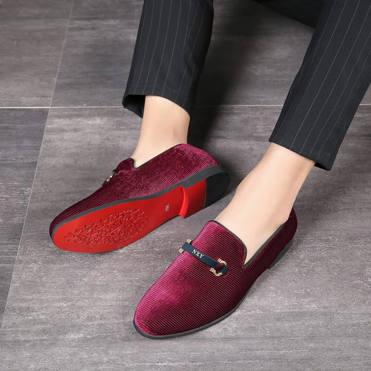 CMM Men's Loafers Velvet Slip on Smoking Slipper Fashion Wedding Shoes