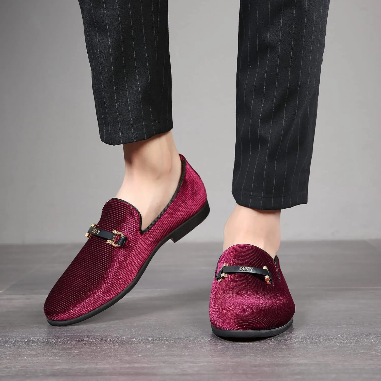 CMM Men's Loafers Velvet Slip on Smoking Slipper Fashion Wedding Shoes