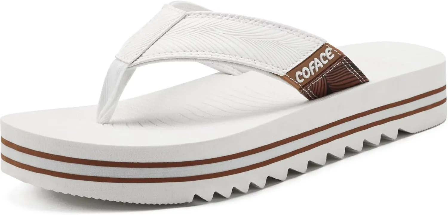 COFACE Mens Arch Support Flip Flops Yoga Mat Comfortable Thick Cushion Recovery Walking Thong Sandals Lightweight Slip On Summer Beach Slippers