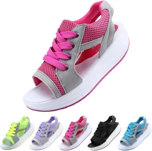 Contrast Paneled Cutout Lace-Up Muffin Sandals, Open Toe Tennis Shoes, Women Causal Summer Toe Platform Sneaker Sandals, Muffin Sandals for Women
