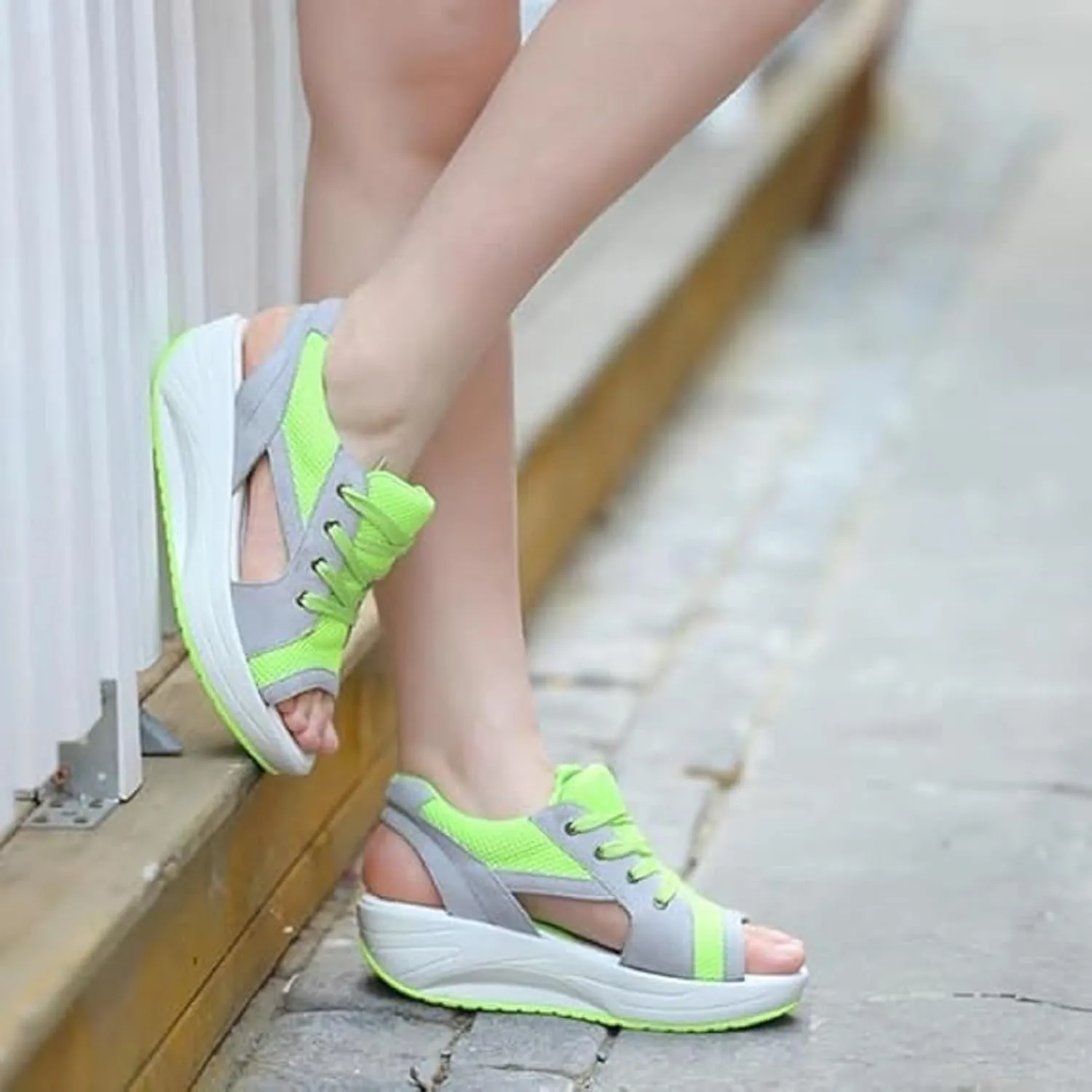 Contrast Paneled Cutout Lace-Up Muffin Sandals, Open Toe Tennis Shoes, Women Causal Summer Toe Platform Sneaker Sandals, Muffin Sandals for Women
