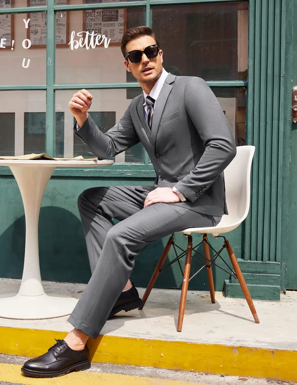 COOFANDY Men's 2 Piece Suits Classic Fit 2 Button Dress Suits Tuxedo Jacket Blazer for Wedding Business Dinner Prom