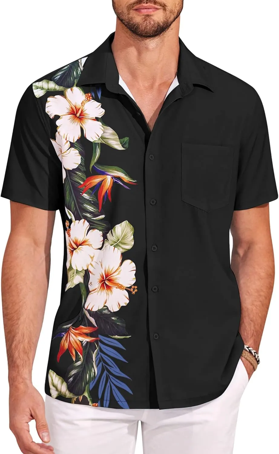 COOFANDY Mens Hawaiian Tropical Shirts Short Sleeve Button Down Summer Beach Shirt with Pocket