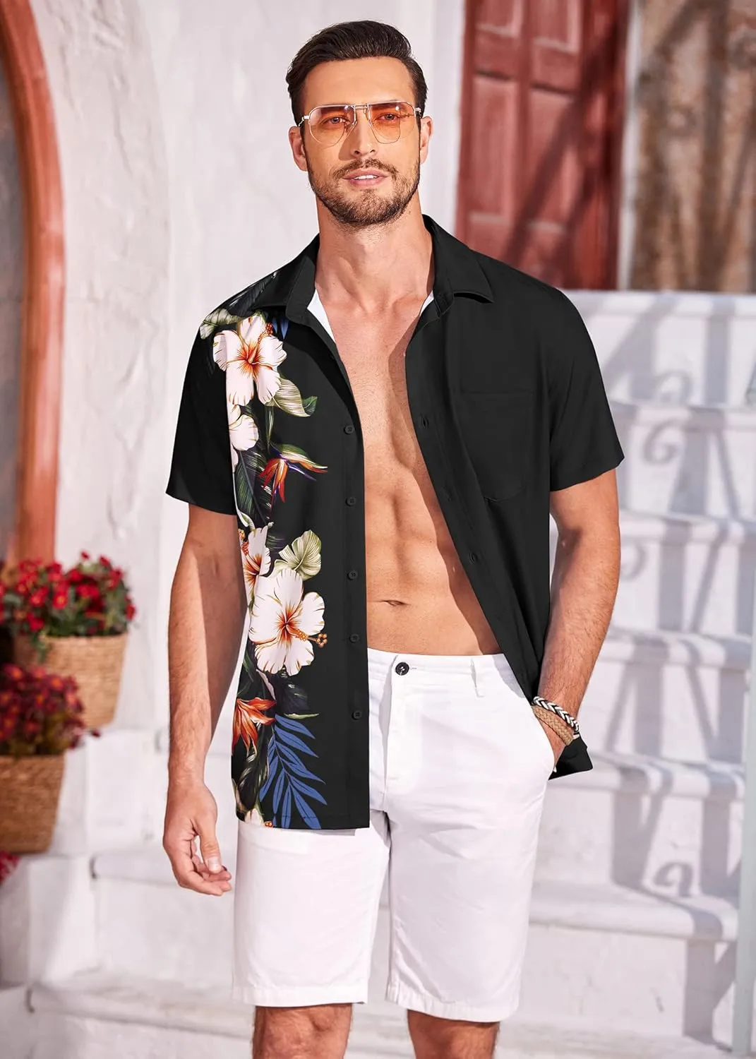 COOFANDY Mens Hawaiian Tropical Shirts Short Sleeve Button Down Summer Beach Shirt with Pocket