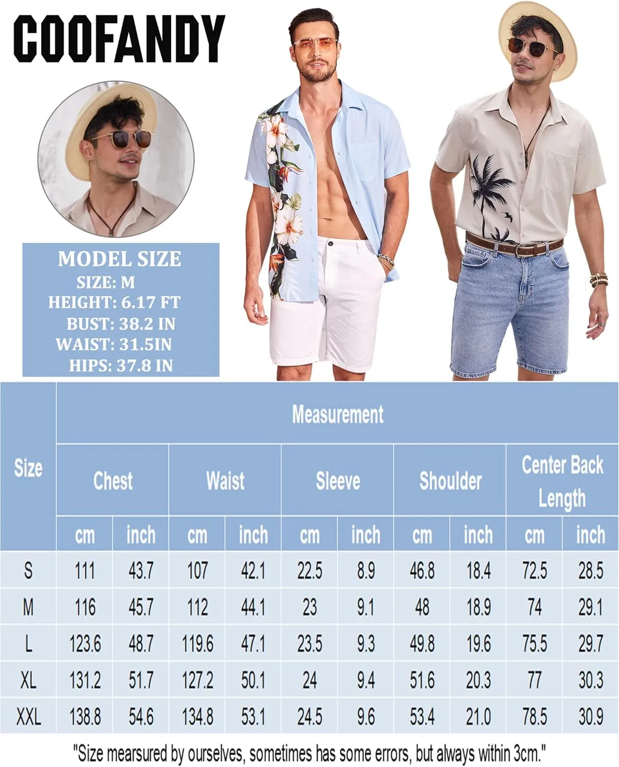 COOFANDY Mens Hawaiian Tropical Shirts Short Sleeve Button Down Summer Beach Shirt with Pocket