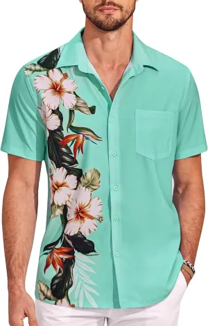 COOFANDY Mens Hawaiian Tropical Shirts Short Sleeve Button Down Summer Beach Shirt with Pocket