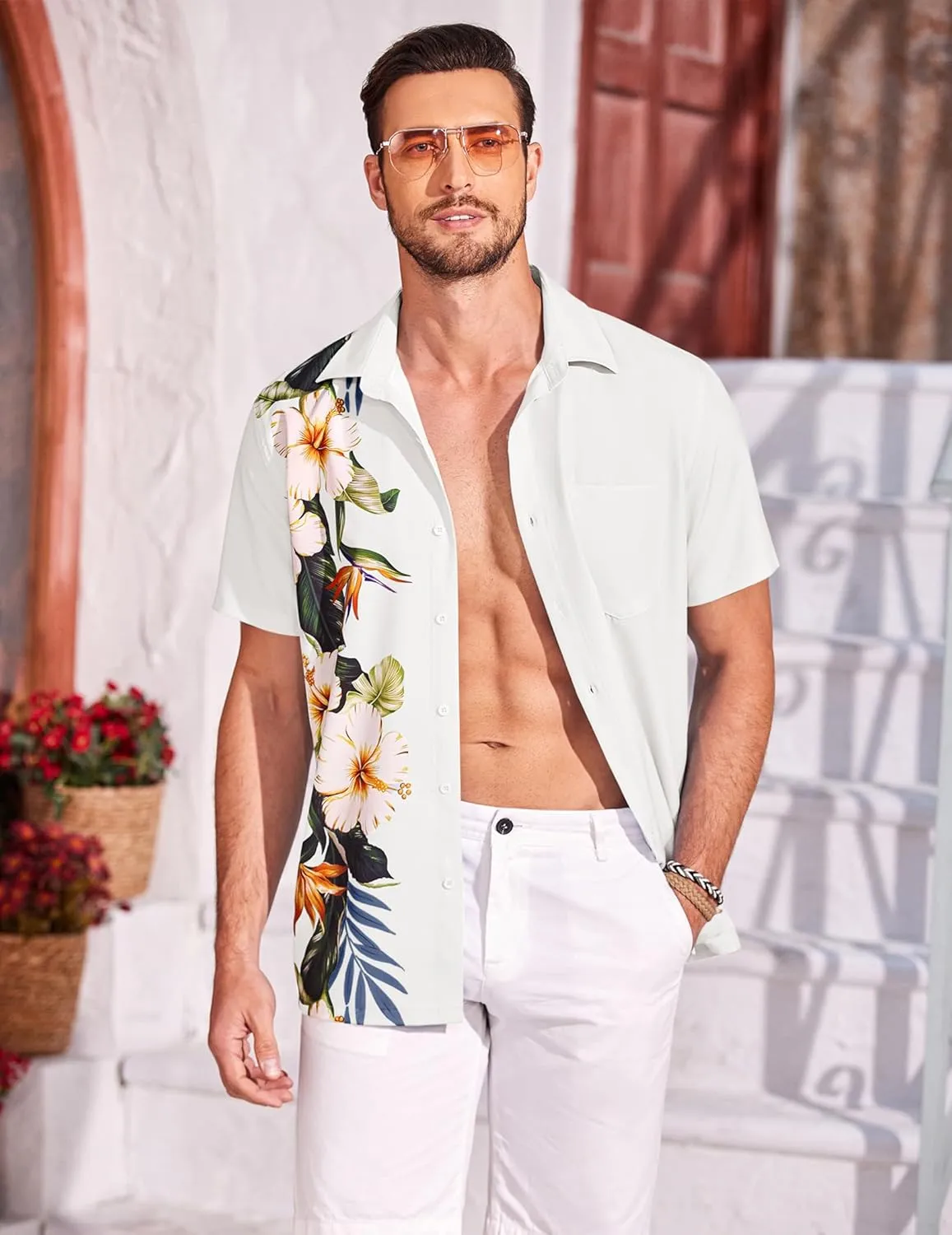 COOFANDY Mens Hawaiian Tropical Shirts Short Sleeve Button Down Summer Beach Shirt with Pocket