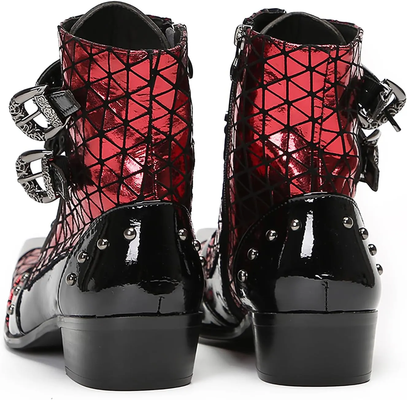 Cowboy Boots for Mens Casual Party Dress Metal Square Toe Motorcycle Boots Beads Buckles Genunie Leather Western Boots Fashion Disco Prom Barllroom Singer Hight Top Boot for Men Boy