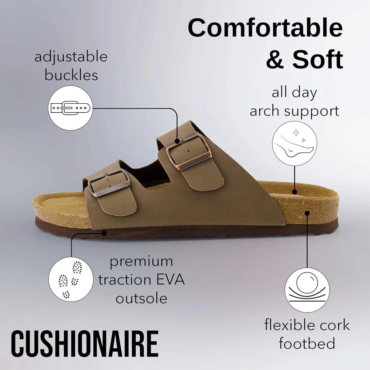 CUSHIONAIRE Men's Lane Cork Footbed Sandal with  Comfort, Arch Support, Adjustable Straps - Comfortable Slide Sandals for Walking, Casual Summer Footwear