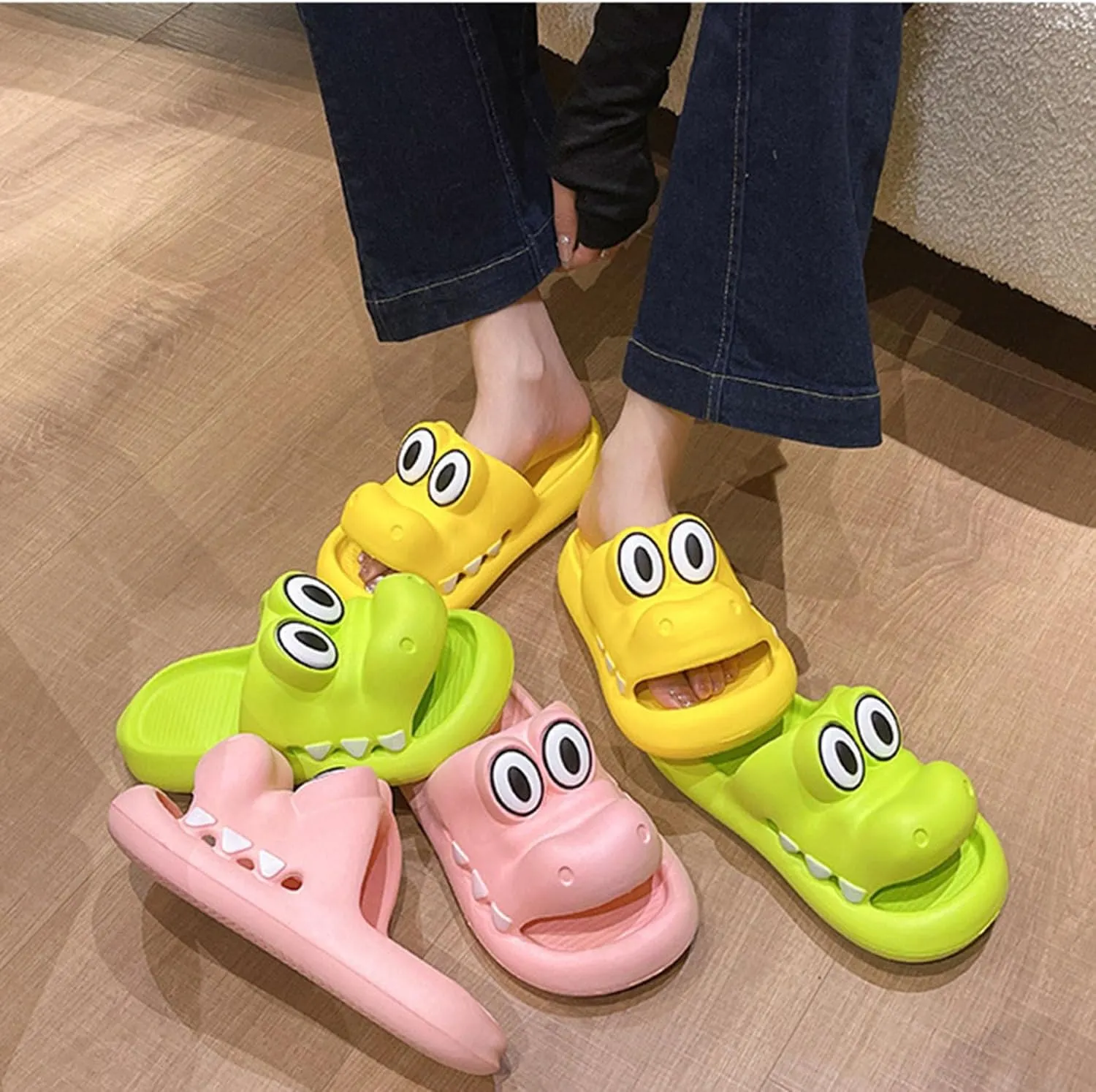 Cute Crocodile Cloud Slides for Kid Women Men Novelty Open Toe Sandals Cushioned Animals Summer Slippers Beach Pool Shoes