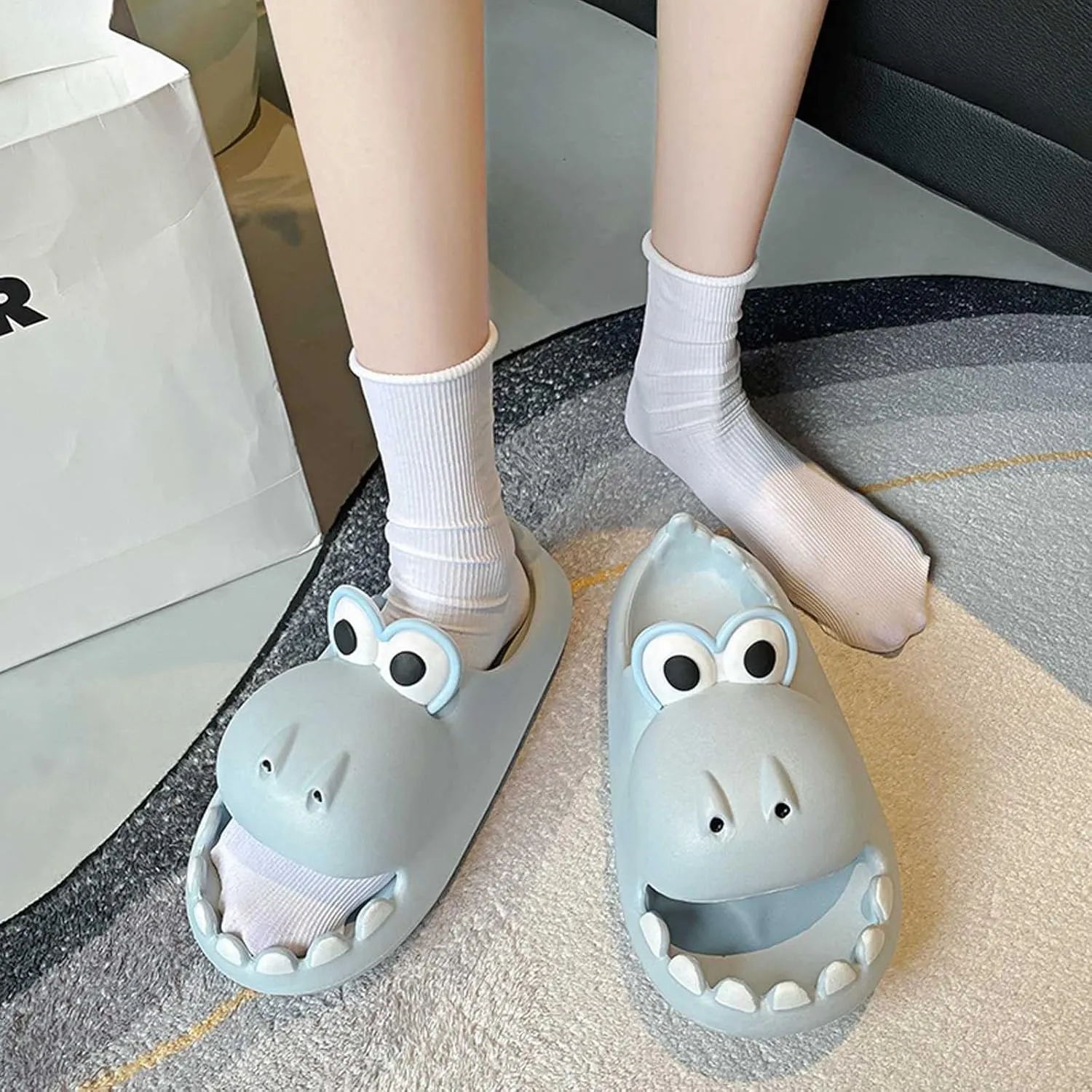 Cute Dinosaur Slides Slippers for Women Men 1.57 in Super Soft Thick Bottom House Shoes Dinosaur Shower Sandal Open Toe Slippers Summer Beach Shower Home House