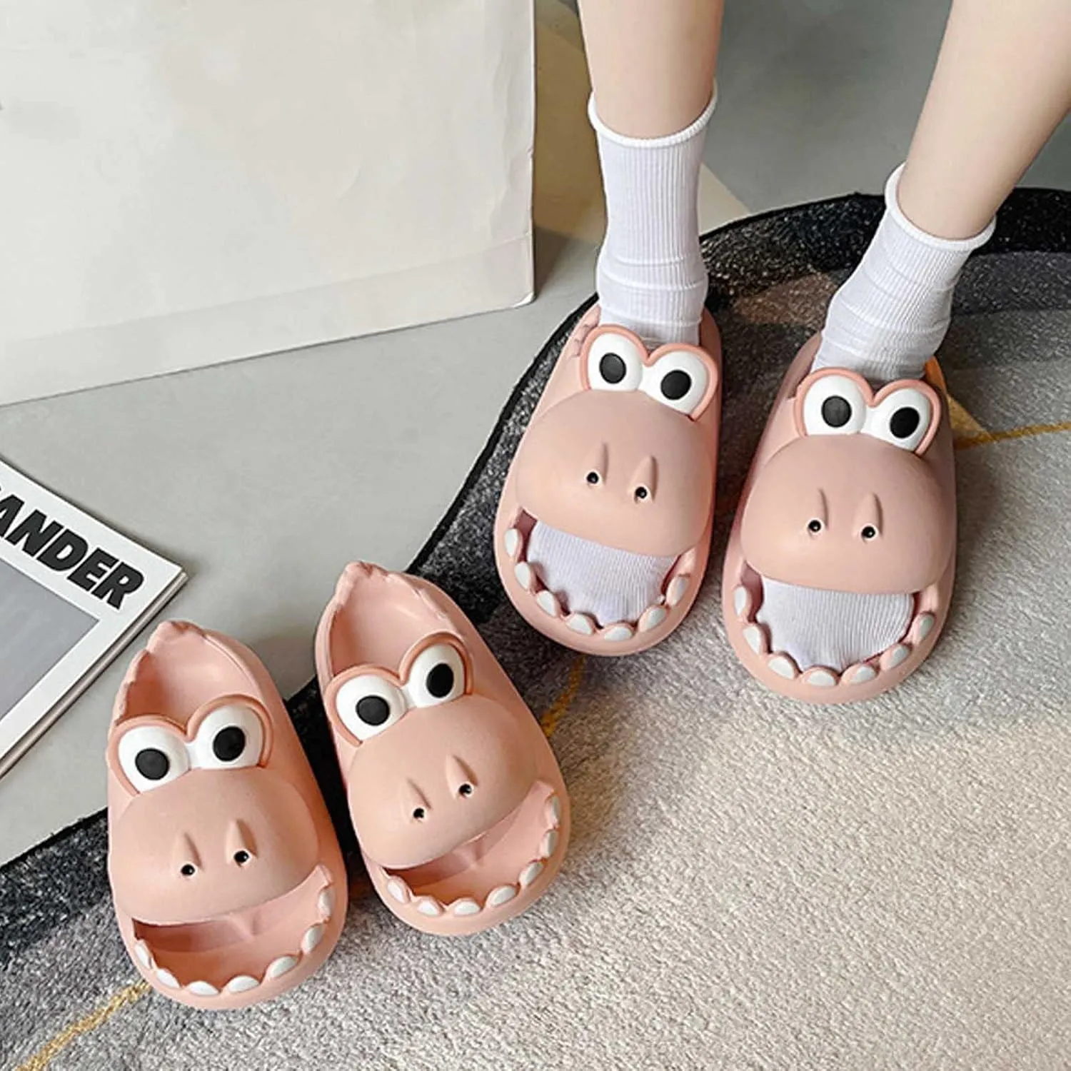 Cute Dinosaur Slides Slippers for Women Men 1.57 in Super Soft Thick Bottom House Shoes Dinosaur Shower Sandal Open Toe Slippers Summer Beach Shower Home House