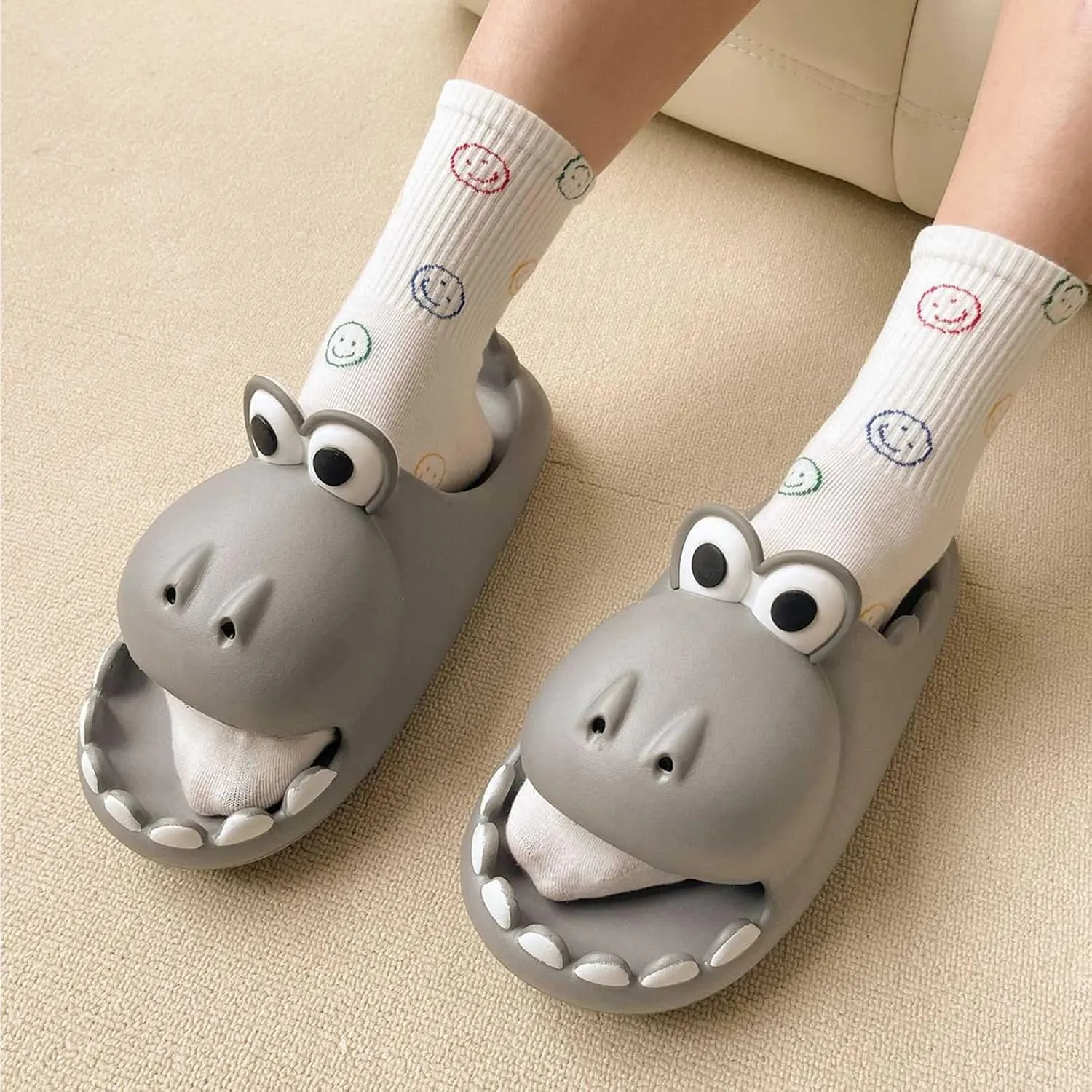 Cute Dinosaur Slides Slippers for Women Men 1.57 in Super Soft Thick Bottom House Shoes Dinosaur Shower Sandal Open Toe Slippers Summer Beach Shower Home House
