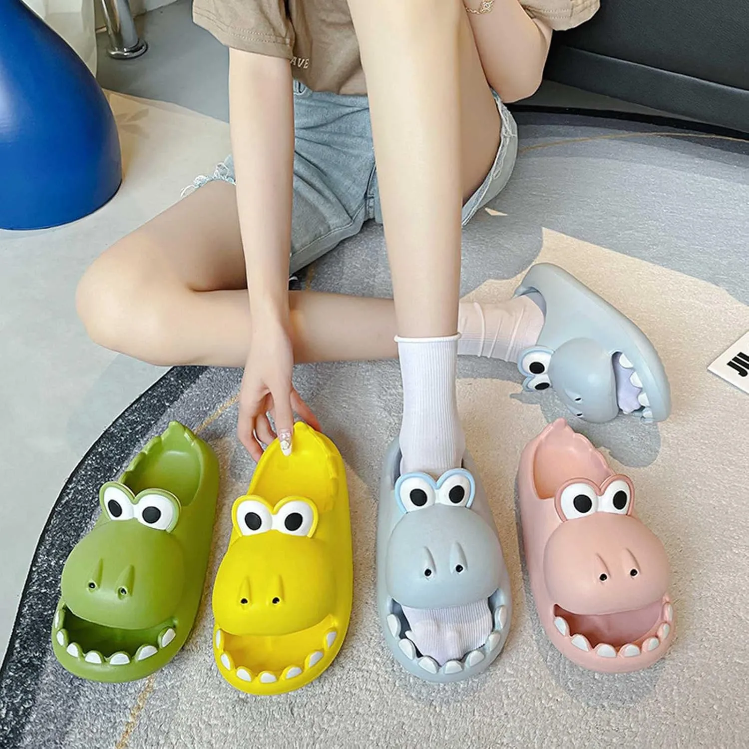 Cute Dinosaur Slides Slippers for Women Men 1.57 in Super Soft Thick Bottom House Shoes Dinosaur Shower Sandal Open Toe Slippers Summer Beach Shower Home House