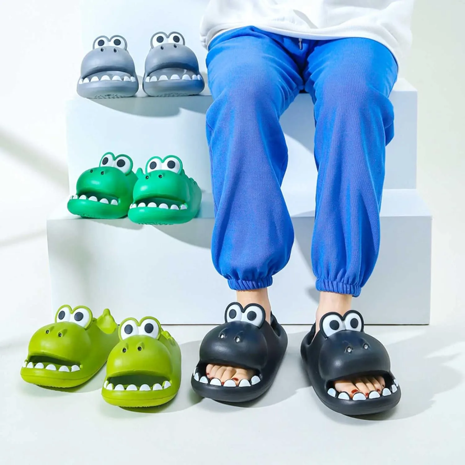Cute Dinosaur Slides Slippers for Women Men 1.57 in Super Soft Thick Bottom House Shoes Dinosaur Shower Sandal Open Toe Slippers Summer Beach Shower Home House