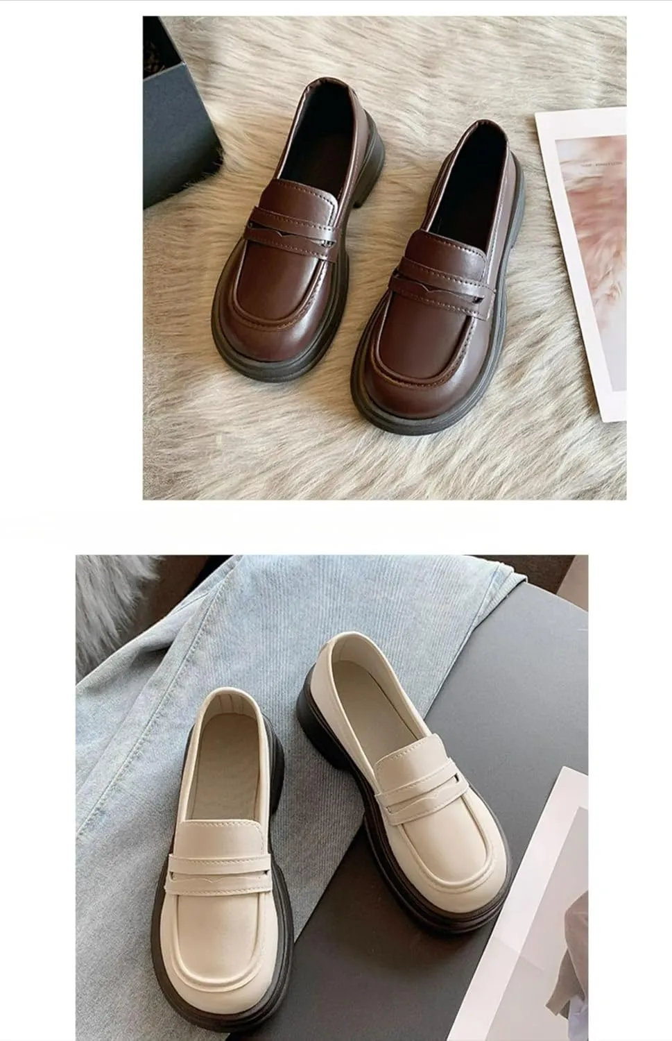 Cute Slip On Loafers Platform Chunky Round Toe Sweet Lolita School JK Fashion Pumps for Women Girls Kawaii Y2K Pretty Pastel Retro Trendy Aesthetic Everyday Wear, Cosplay, Campus, Anime Conventions