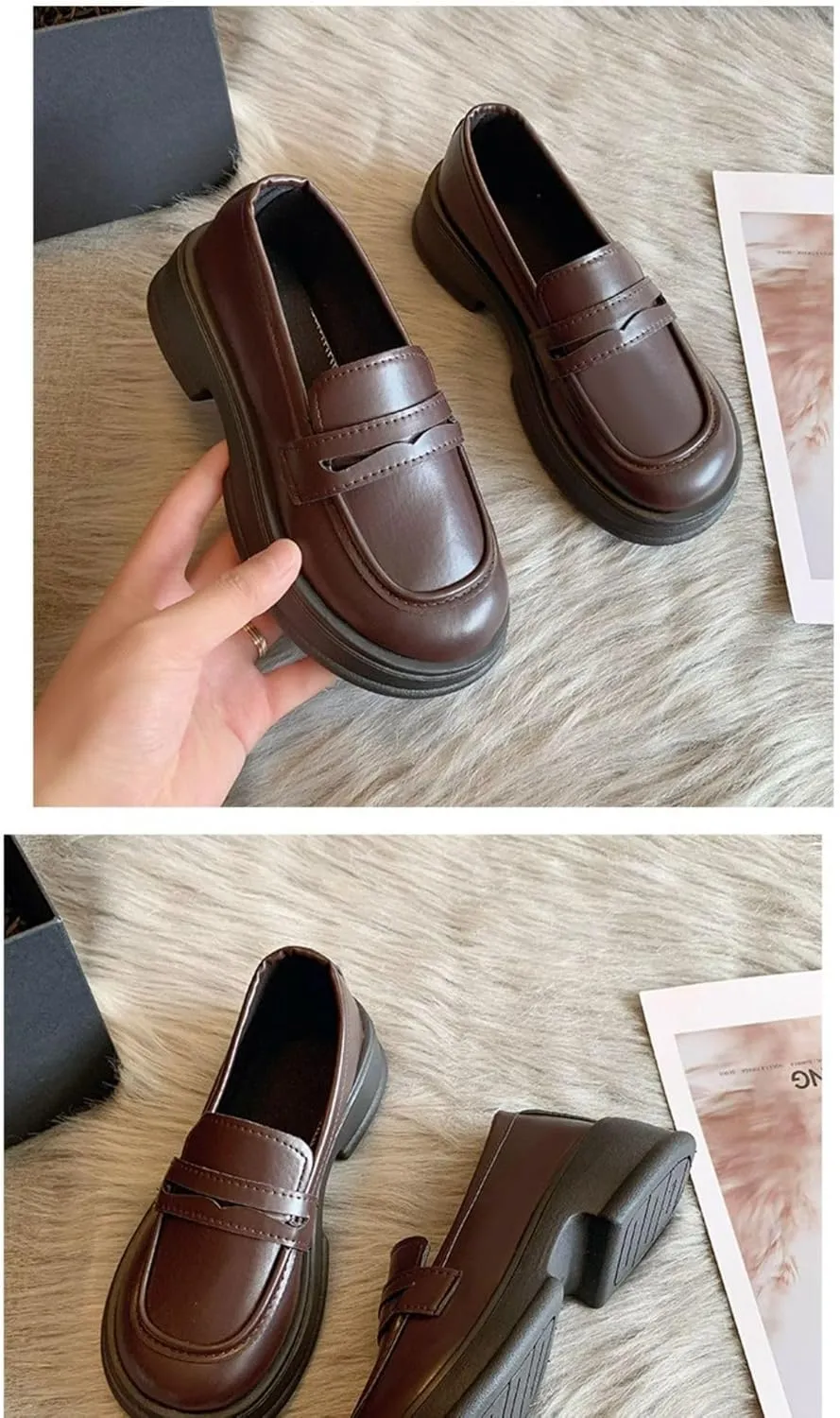 Cute Slip On Loafers Platform Chunky Round Toe Sweet Lolita School JK Fashion Pumps for Women Girls Kawaii Y2K Pretty Pastel Retro Trendy Aesthetic Everyday Wear, Cosplay, Campus, Anime Conventions