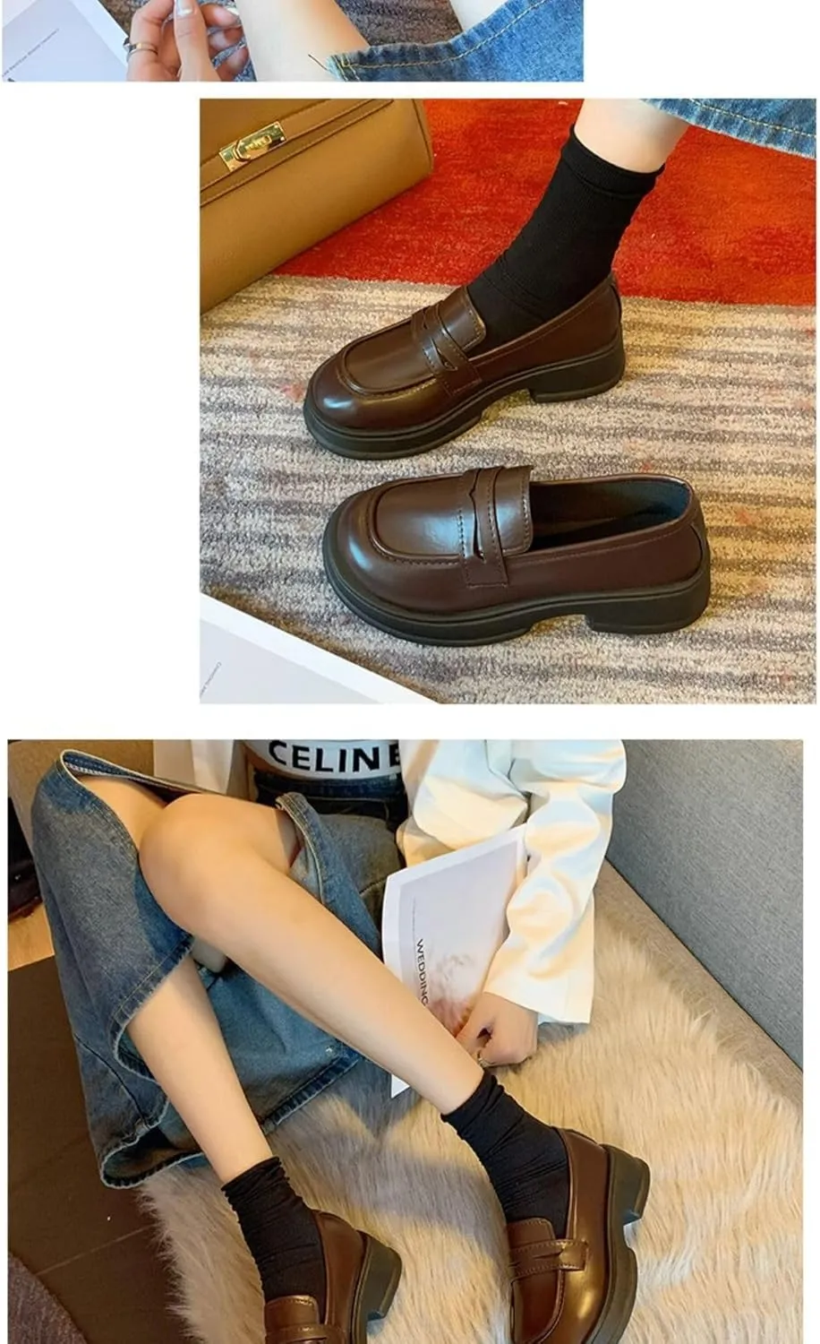 Cute Slip On Loafers Platform Chunky Round Toe Sweet Lolita School JK Fashion Pumps for Women Girls Kawaii Y2K Pretty Pastel Retro Trendy Aesthetic Everyday Wear, Cosplay, Campus, Anime Conventions