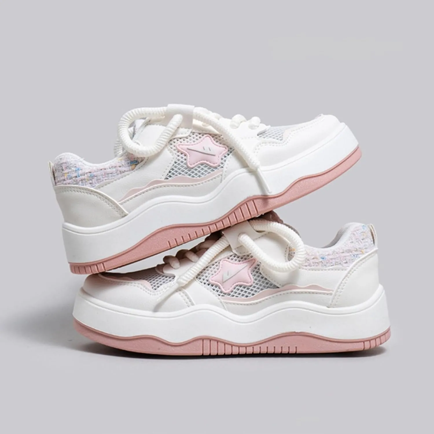 Cute Star Chunky Platform Sneakers for Girls, Breathable Mesh, Y2K Fashion College Preppy Style Trainers, Height Boost