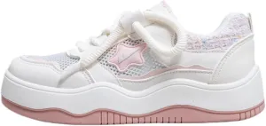 Cute Star Chunky Platform Sneakers for Girls, Breathable Mesh, Y2K Fashion College Preppy Style Trainers, Height Boost