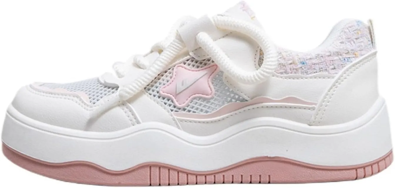 Cute Star Chunky Platform Sneakers for Girls, Breathable Mesh, Y2K Fashion College Preppy Style Trainers, Height Boost