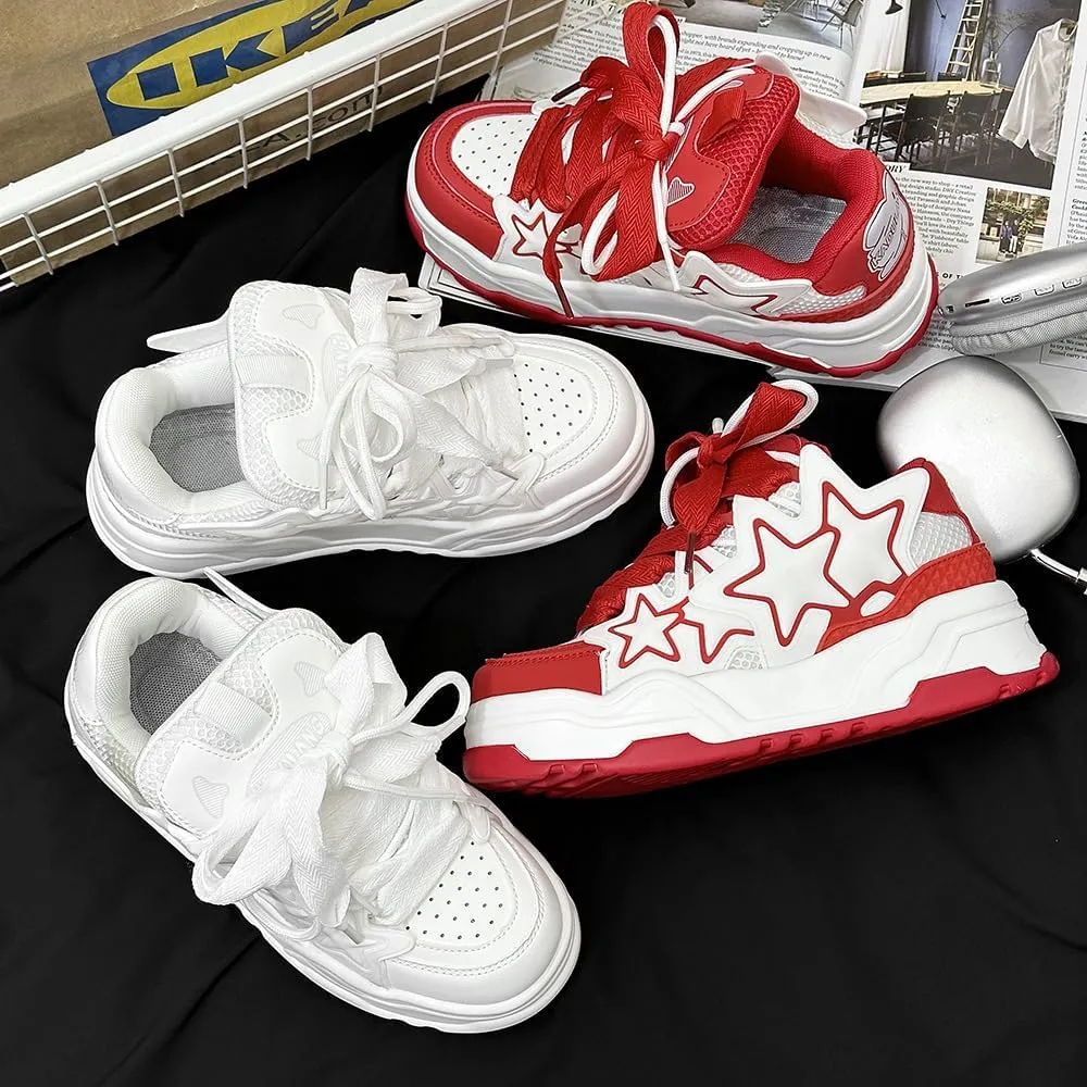 Cute Star Shoes for Women Chunky Platform Lace-up Comfortable Slip-Resistant Lightweight Soles Casual Sneakers Kawaii Y2K Retro Pretty Pastel Gifts for Girls