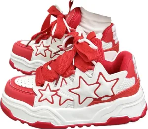 Cute Star Shoes for Women Chunky Platform Lace-up Comfortable Slip-Resistant Lightweight Soles Casual Sneakers Kawaii Y2K Retro Pretty Pastel Gifts for Girls