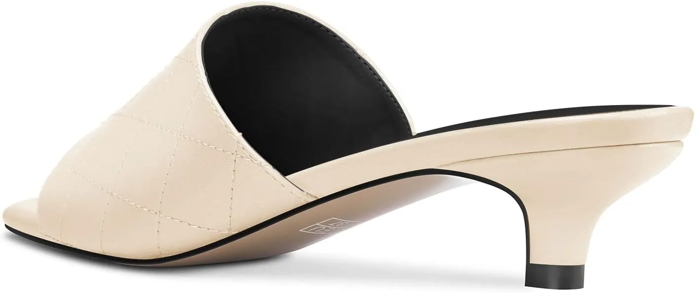 DearOnly Women Low Kitten Heel Peep Open Square Toe Mules Shoes Slip-on Slingback Office Cute 1.4 Inches Heels