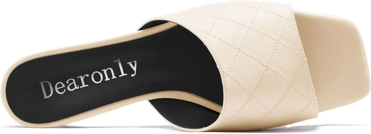 DearOnly Women Low Kitten Heel Peep Open Square Toe Mules Shoes Slip-on Slingback Office Cute 1.4 Inches Heels